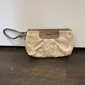 COACH Mini Wristlet Pouch Signature C Handbag Wallet Tan